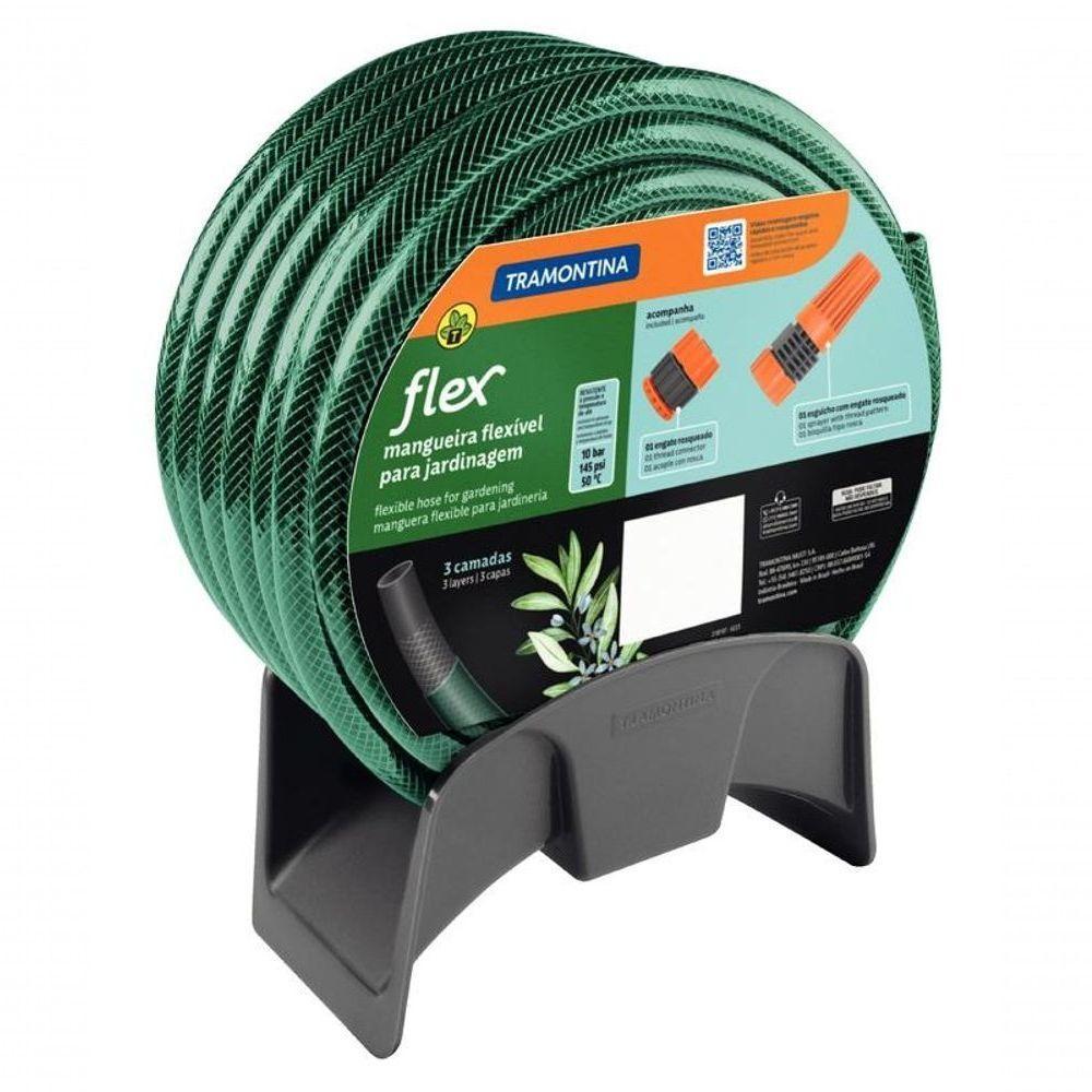 Mangueira Flex Tramontina Em Pvc Verde 3 Camadas 25m Com Engate Rosqueado, Esguicho E Suporte - 1