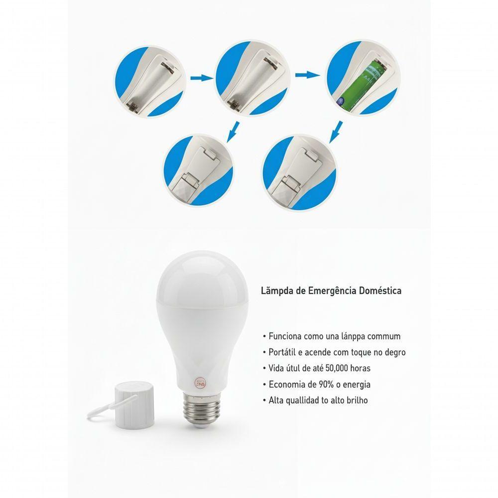 Lâmpada De Emergência Led 20w Inteligente Bivolt Recarregável Soquete E27 - 6