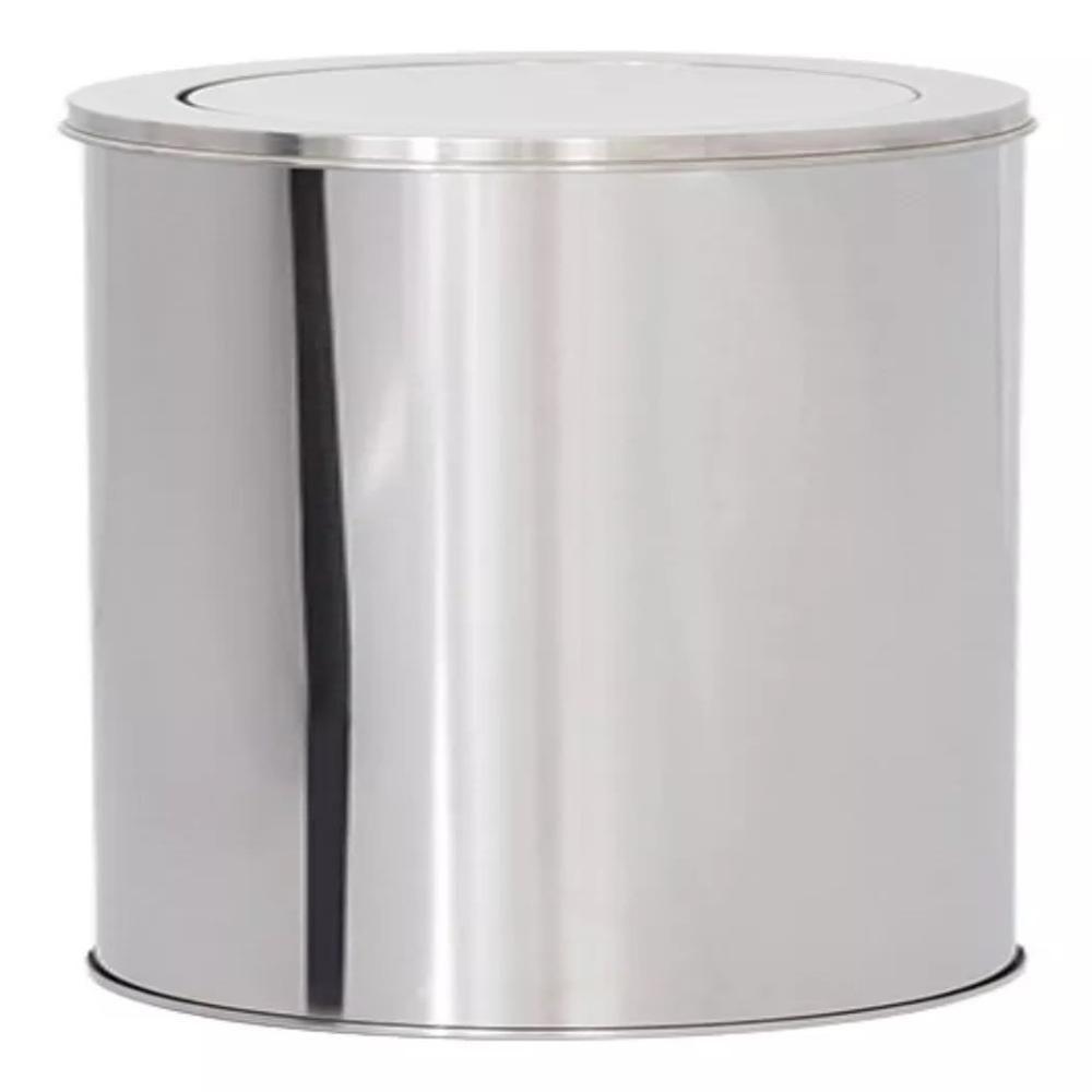 Lixeira Inox Basculante 20 Litros Grande Cesto Lixo Vai Vem Aço Prateada Escritorio Cozinha Banheiro - 2