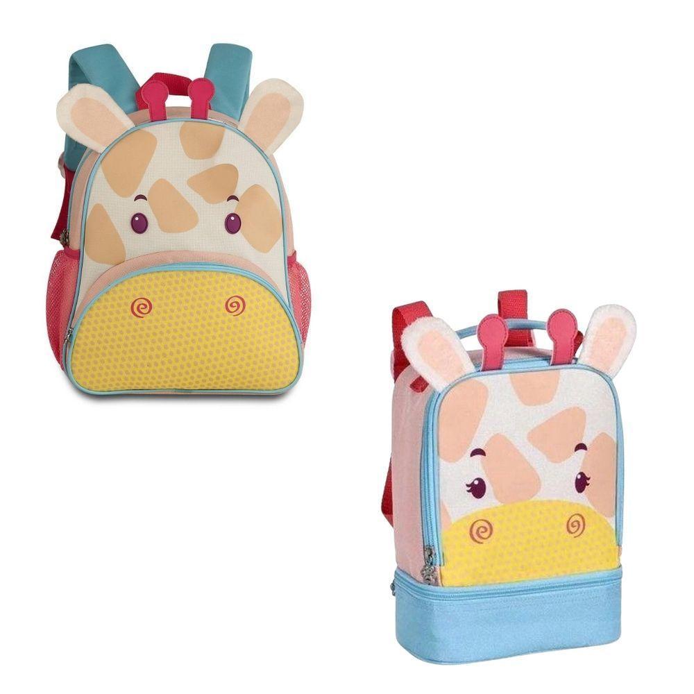Kit Mochila Infantil Escolar Passeio Costas Girafa + Lancheira Térmica Girafa - 1