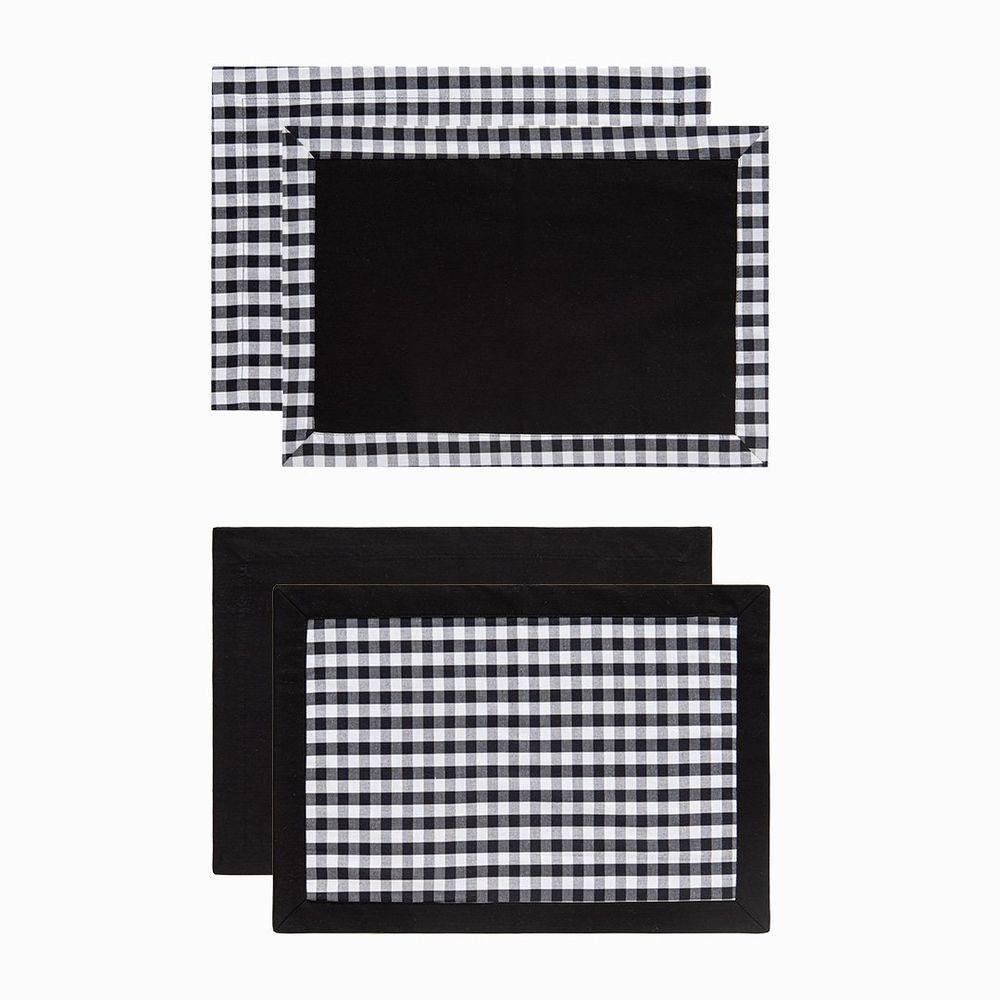 Kit De Mesa Posta Copa E Cia 4 Lugares Xadrez Preto E Branco - 2