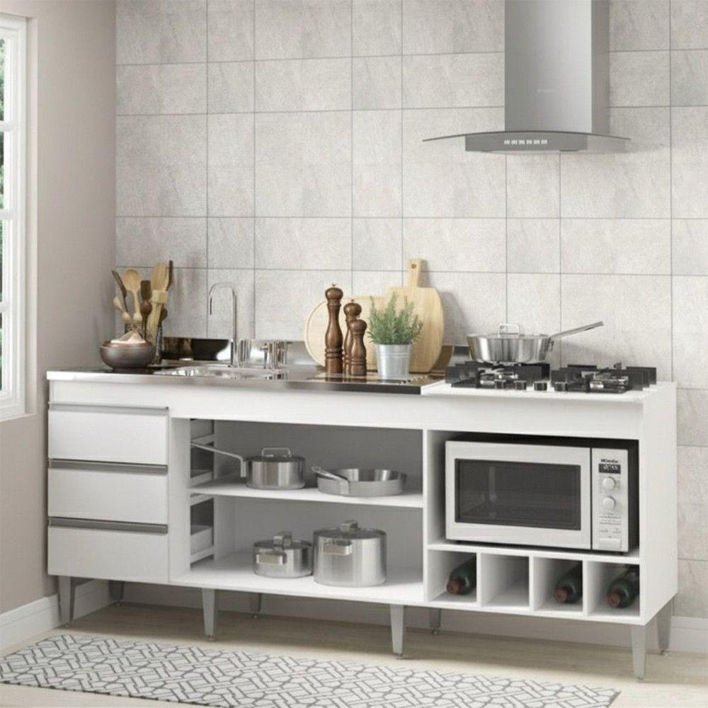 Kit Cozinha Americana Balcão Bancada Ilha Mdp Menu Móveis Branco - 4