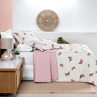 Kit Cobre Leito Colcha Casa Scarpa Celi Queen Dupla Face Micropercal 200 Fios 3 Peças Borboletas Rosê - 3