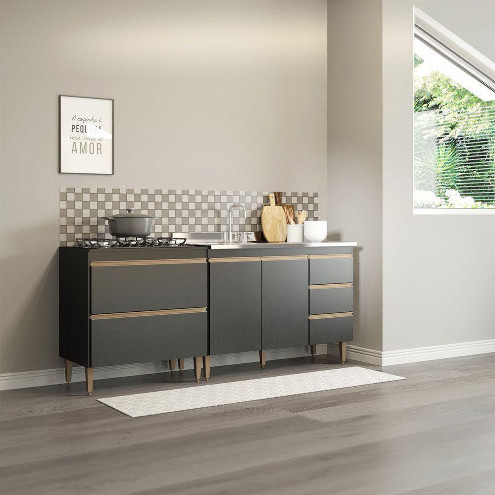 Kit Balcão De Cozinha Modulada Para Kitnet Mdp Menu Móveis Preto - 1