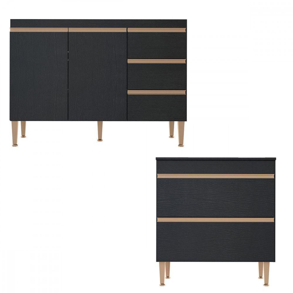 Kit Balcão De Cozinha Modulada Para Kitnet Mdp Menu Móveis Preto - 2
