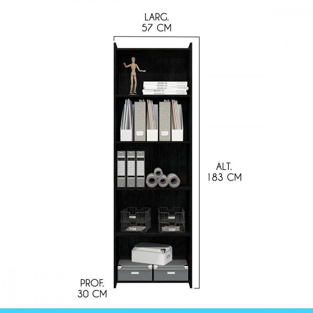 Kit 3 Estantes Para Escritório 57x183 Cm Mdp Menu Móveis Preto - 2