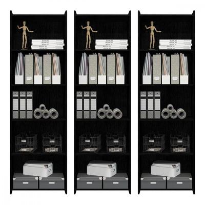 Kit 3 Estantes Para Escritório 57x183 Cm Mdp Menu Móveis Preto