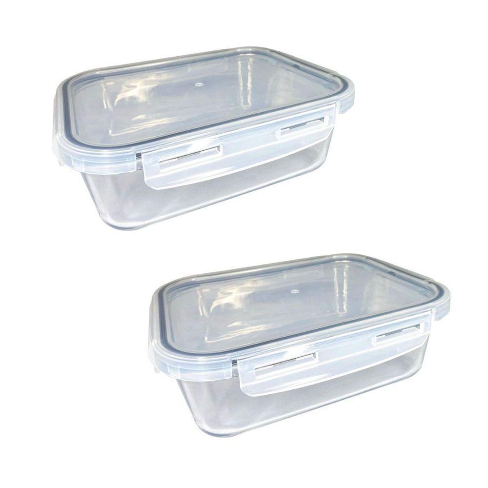 Kit 2 Potes De Comida De Vidro Hermética Com Tampa 1040ml Mantimentos Para Microondas Freezer Congelador Geladeira - 1