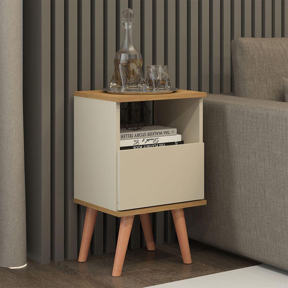 Kit 2 Mesas De Cabeceira Retrô 36x61cm Mdp 0636 Menu Móveis Champanhe - 2