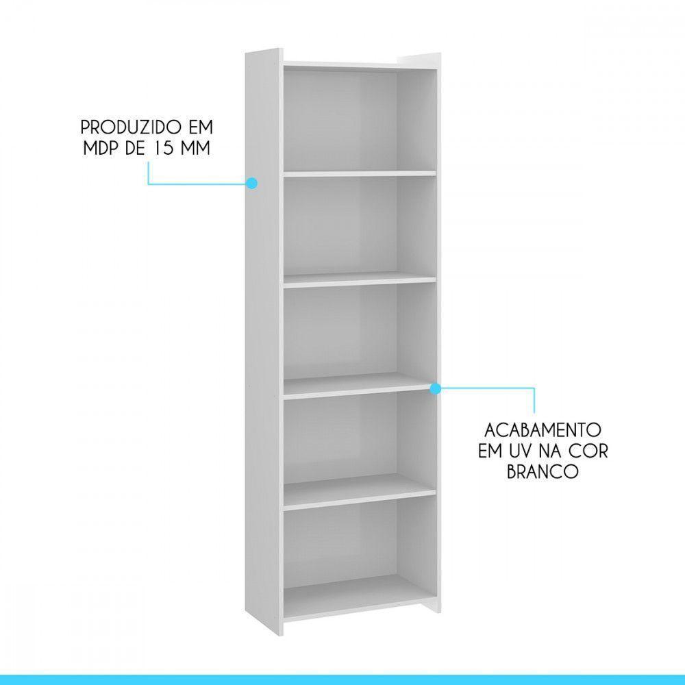 Kit 2 Estantes Para Sala 4 Prateleiras 57x183cm Menu Móveis Branco - 3