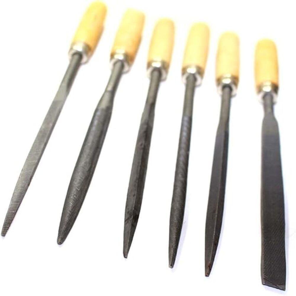 Jogo Lima Agulha Kit 6 Com Cabo Madeira Afiar Triangular Redonda Multiuso Ourives Reparo - 2