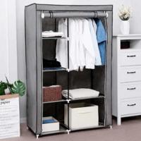 Guarda Roupas Duplo Portatil Arara Cabideiro Com Prateleiras Dobravel Organizador Compacto Cinza - 5