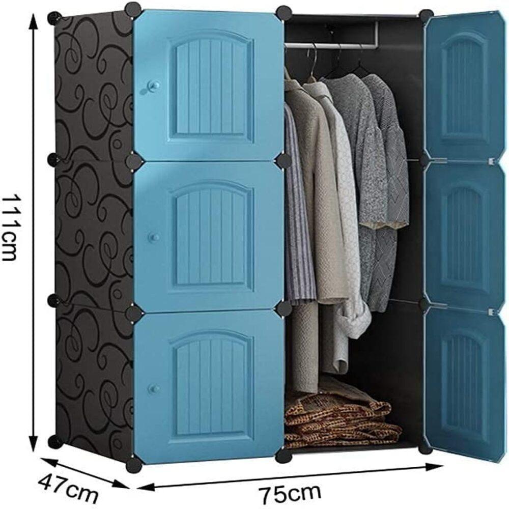 Guarda Roupa Portatil Armario Cabideiro 6 Portas Arara Organizador Modular Azul Luxo - 3