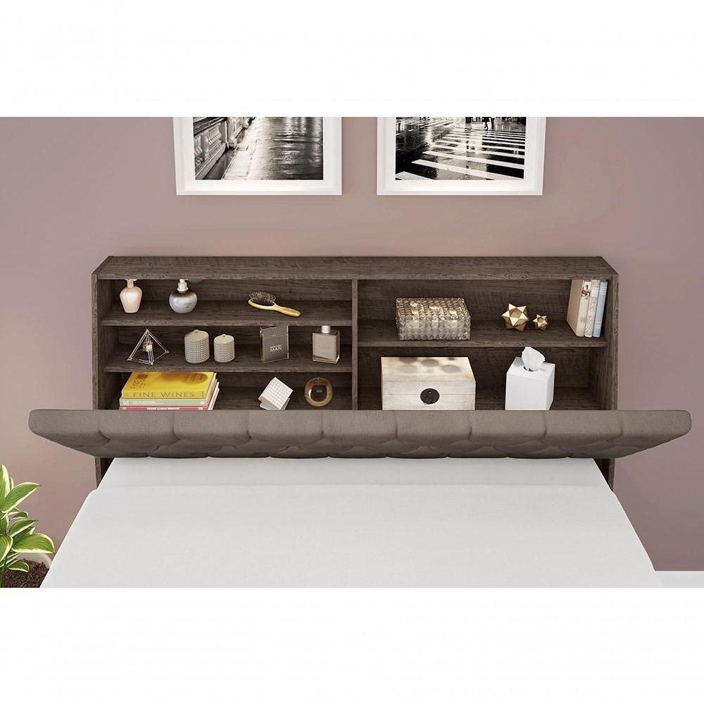 Cabeceira Box Casal 1,38 Isis Chocolate Com Capitonê Capuccino - Framar Móveis - 3