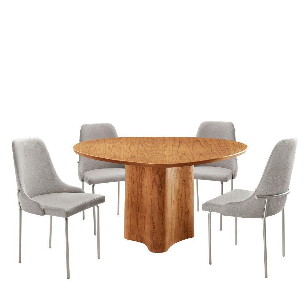 Sala De Jantar Mesa Selene Com 4 Cadeiras Moderna Mobilia Luna/cinamomo Imbuia/prata - 1