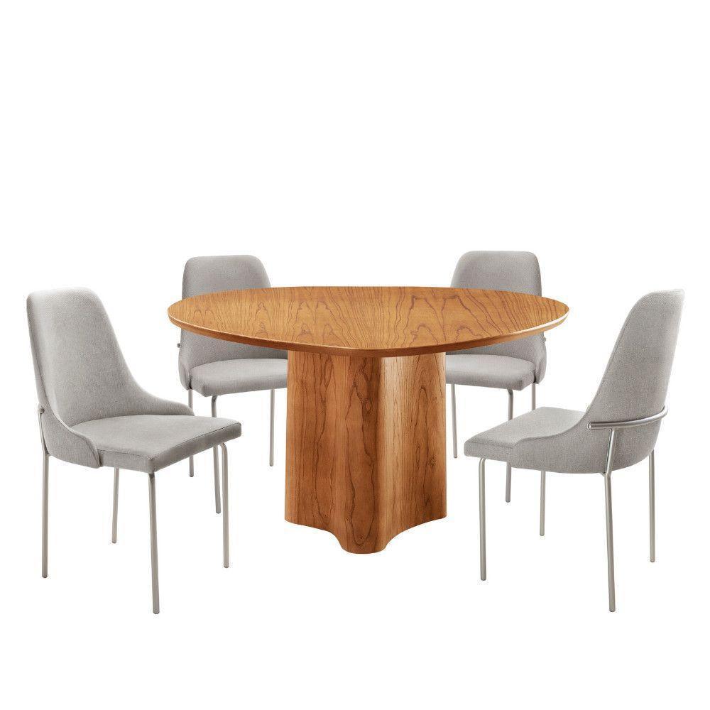 Sala De Jantar Mesa Selene Com 4 Cadeiras Moderna Mobilia Luna/cinamomo Imbuia/prata - 2