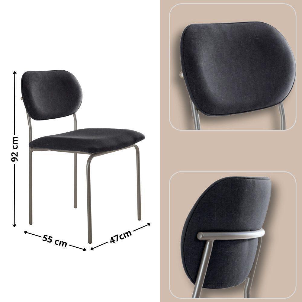 Sala De Jantar Mesa Ballare Com 4 Cadeiras Moderna Mobilia Linho Preto/imbuia/off/prata - 3