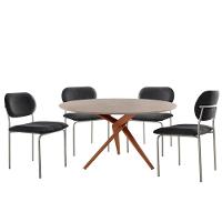 Sala De Jantar Mesa Ballare Com 4 Cadeiras Moderna Mobilia Linho Preto/imbuia/off/prata - 2