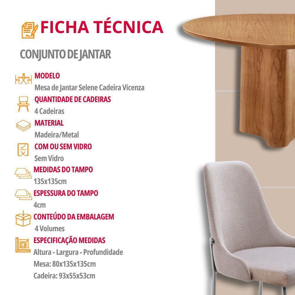 Sala De Jantar Mesa Selene Com 4 Cadeiras Moderna Mobilia Brisa/cinamomo Imbuia/prata - 7