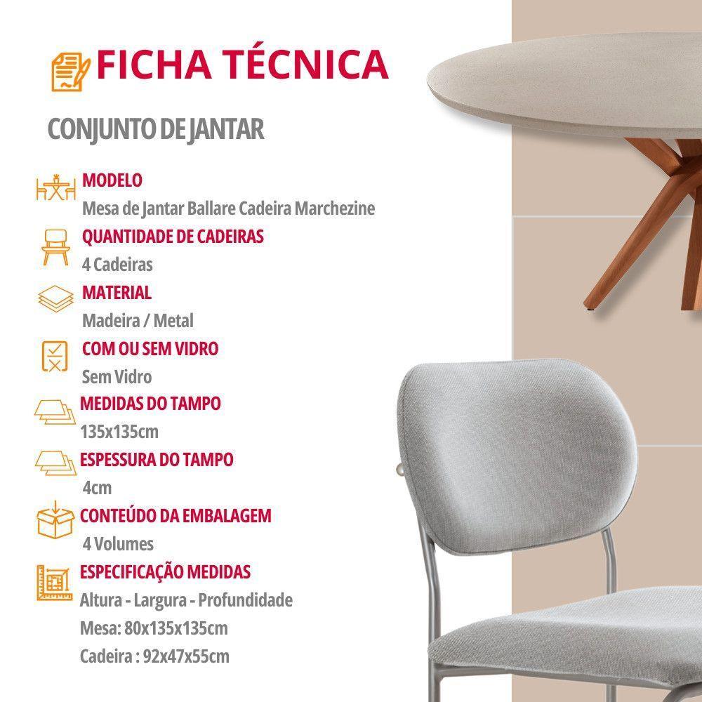 Sala De Jantar Mesa Ballare Com 4 Cadeiras Moderna Mobilia Luna/imbuia/off/prata - 7