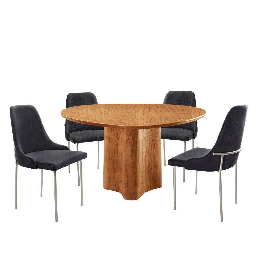 Sala De Jantar Mesa Selene Com 4 Cadeiras Moderna Mobilia Linho Preto/cinamomo Imb/prata - 2