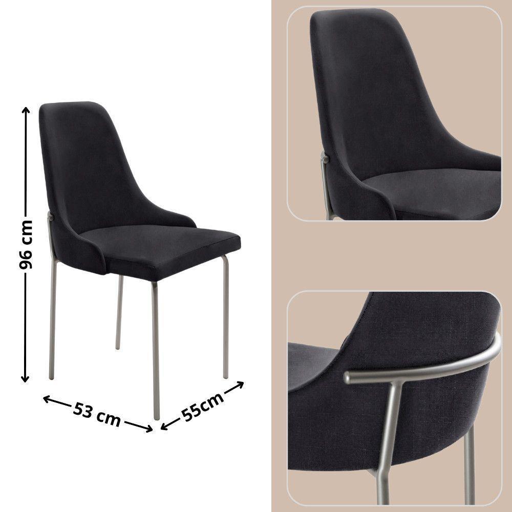 Sala De Jantar Mesa Selene Com 4 Cadeiras Moderna Mobilia Linho Preto/cinamomo Imb/prata - 3