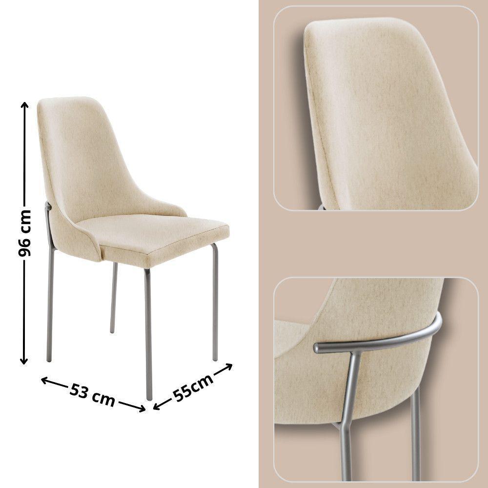 Sala De Jantar Mesa Selene Com 4 Cadeiras Moderna Mobilia Linho Off/cinamomo Imbuia/prata - 3