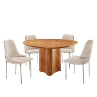 Sala De Jantar Mesa Selene Com 4 Cadeiras Moderna Mobilia Linho Off/cinamomo Imbuia/prata - 2