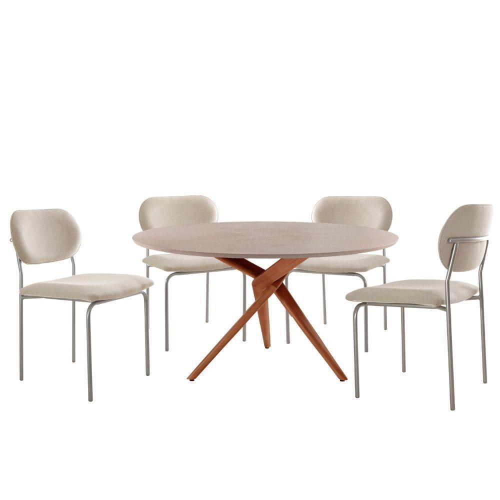 Sala De Jantar Mesa Ballare Com 4 Cadeiras Moderna Mobilia Linho Off/imbuia/off/prata - 2