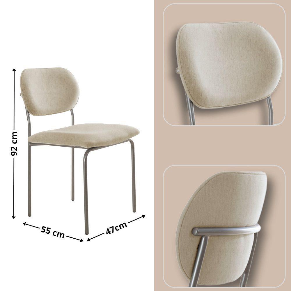 Sala De Jantar Mesa Ballare Com 4 Cadeiras Moderna Mobilia Linho Off/imbuia/off/prata - 3