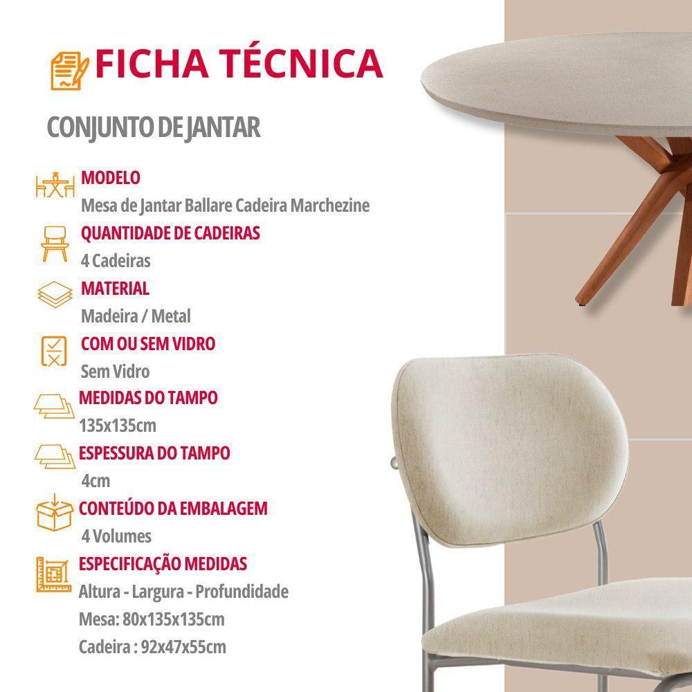 Sala De Jantar Mesa Ballare Com 4 Cadeiras Moderna Mobilia Linho Off/imbuia/off/prata - 7