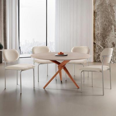 Sala de Jantar Ballare Marchezine 4 Lugares Tampo MDF Off White Imbuia Prata Mesa Redonda 135cm