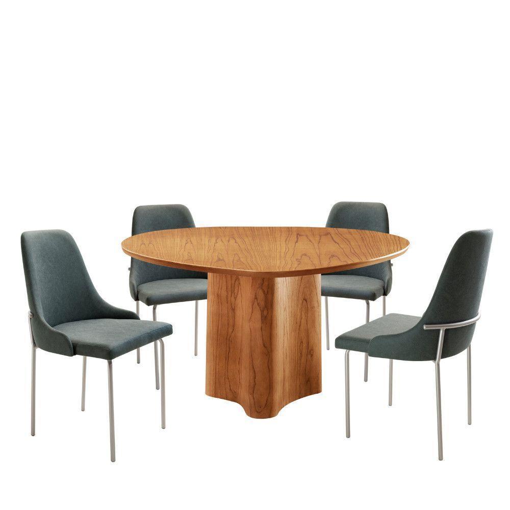 Sala De Jantar Mesa Selene Com 4 Cadeiras Moderna Mobilia Jade/cinamomo Imbuia/prata - 3