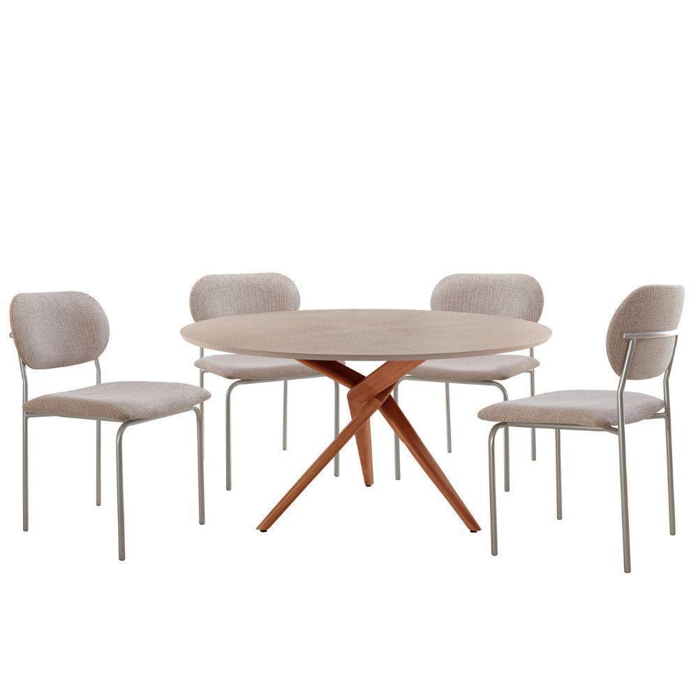 Sala De Jantar Mesa Ballare Com 4 Cadeiras Moderna Mobilia Brisa/imbuia/off/prata - 2