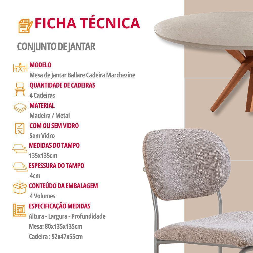 Sala De Jantar Mesa Ballare Com 4 Cadeiras Moderna Mobilia Brisa/imbuia/off/prata - 7