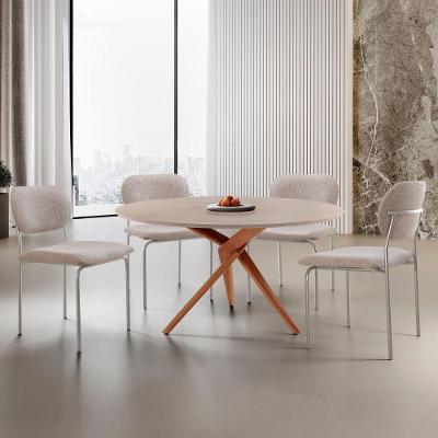 Sala de Jantar Ballare Marchezine 4 Lugares Tampo Redondo Texturizado Imbuia Off White e Prata 135cm