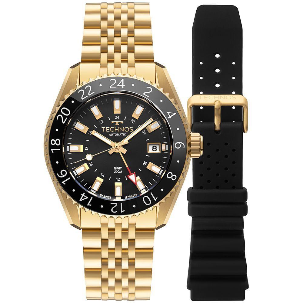 Relógio Technos Masculino Automatico Gmt Dourado - Nh34ab-t1p Relógio Technos Masculino Automatico Dourado - Nh34ab-t1p - 1