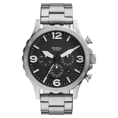 Relógio de Pulso Masculino Nate JR1532-1PN Cronógrafo Pulseira de Metal Prata Fossil