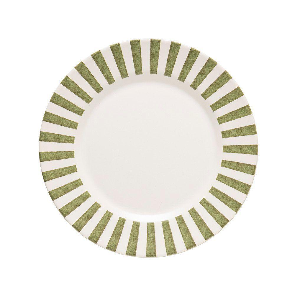 Prato Raso Copa E Cia Aquarelle Em Cerâmica Listras Verdes - 1
