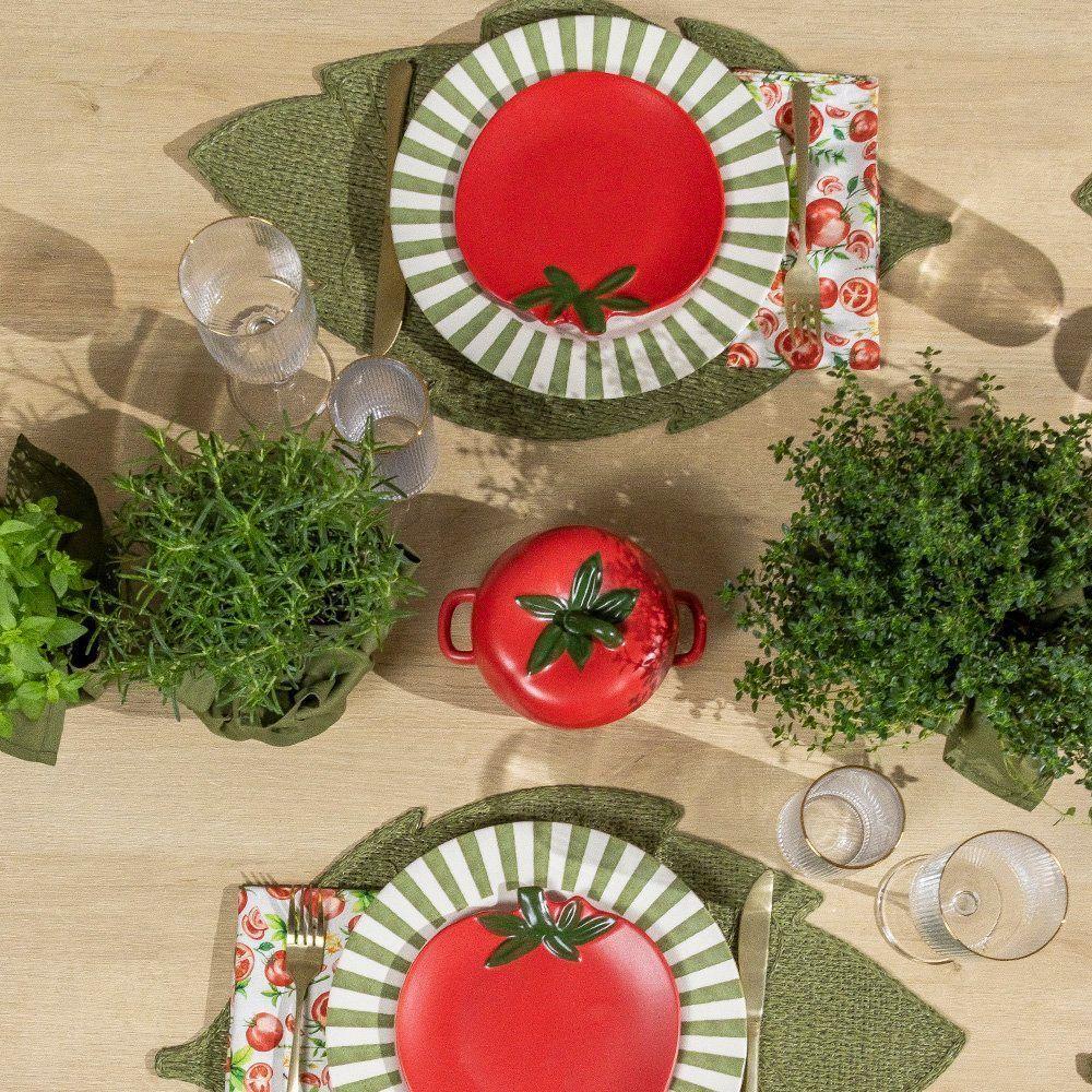 Prato Raso Copa E Cia Aquarelle Em Cerâmica Listras Verdes - 3