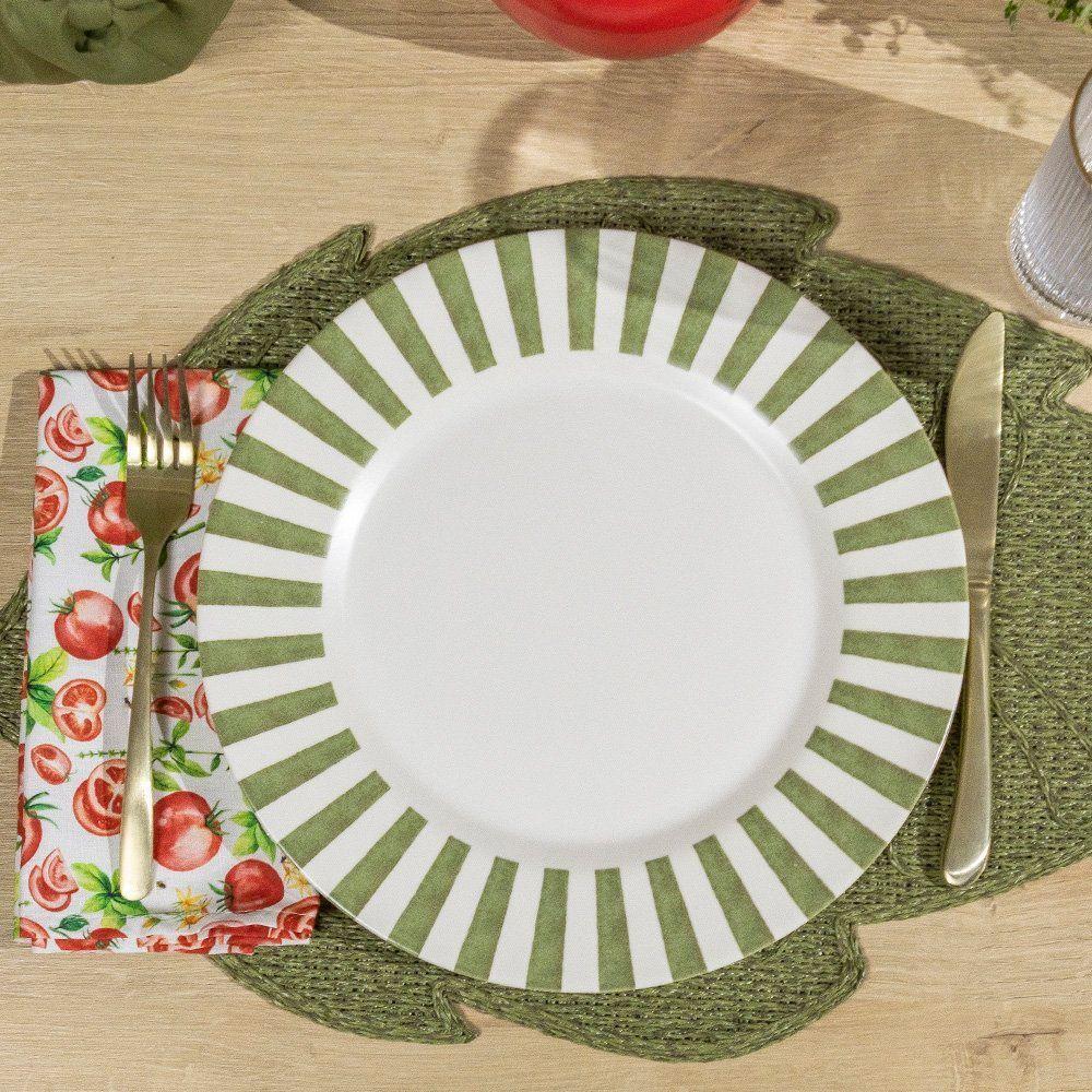 Prato Raso Copa E Cia Aquarelle Em Cerâmica Listras Verdes - 4