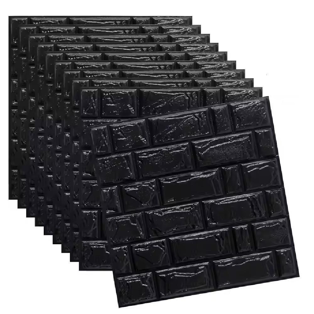 Papel De Parede Tijolinho Painel 3d Tijolo Preto Placa Auto Adesivo 77x70cm Revestimento Espuma Autocolante - 3