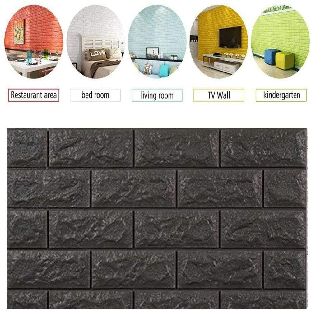 Papel De Parede Tijolinho Painel 3d Tijolo Preto Placa Auto Adesivo 77x70cm Revestimento Espuma Autocolante - 6