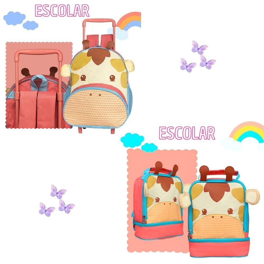 Mochila Rodinha Infantil Girafa + Lancheira Térmica Escolar - 4