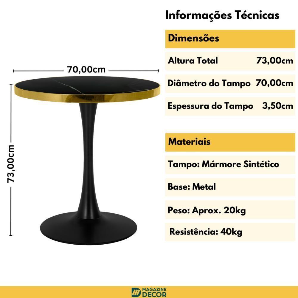 Mesa De Jantar Redonda Majestic 70cm - Preto - 6