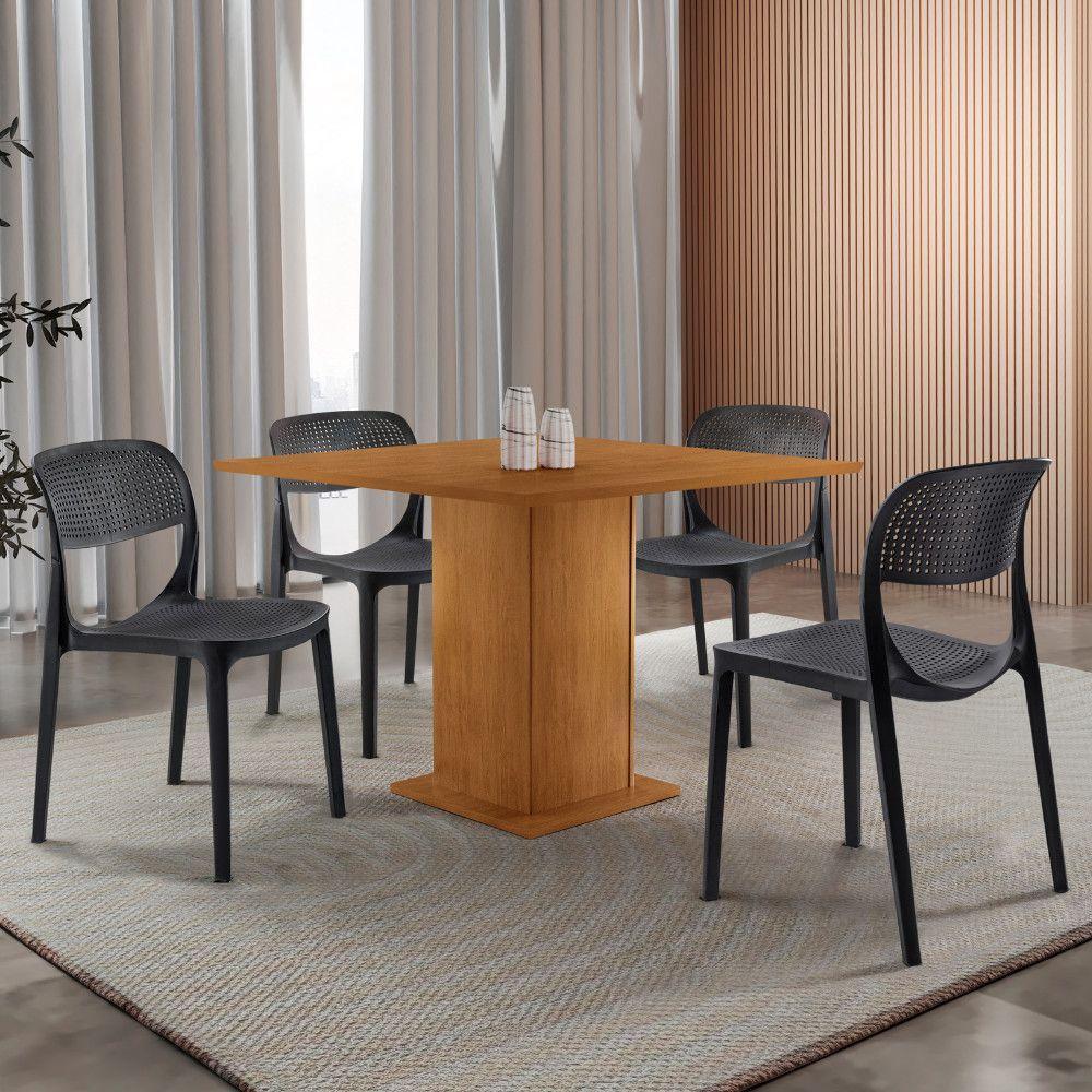 Mesa De Jantar Loren 90cm Mdf 4 Cad Zoe Moderna Mobilia Preto/naturalle Laminado - 1