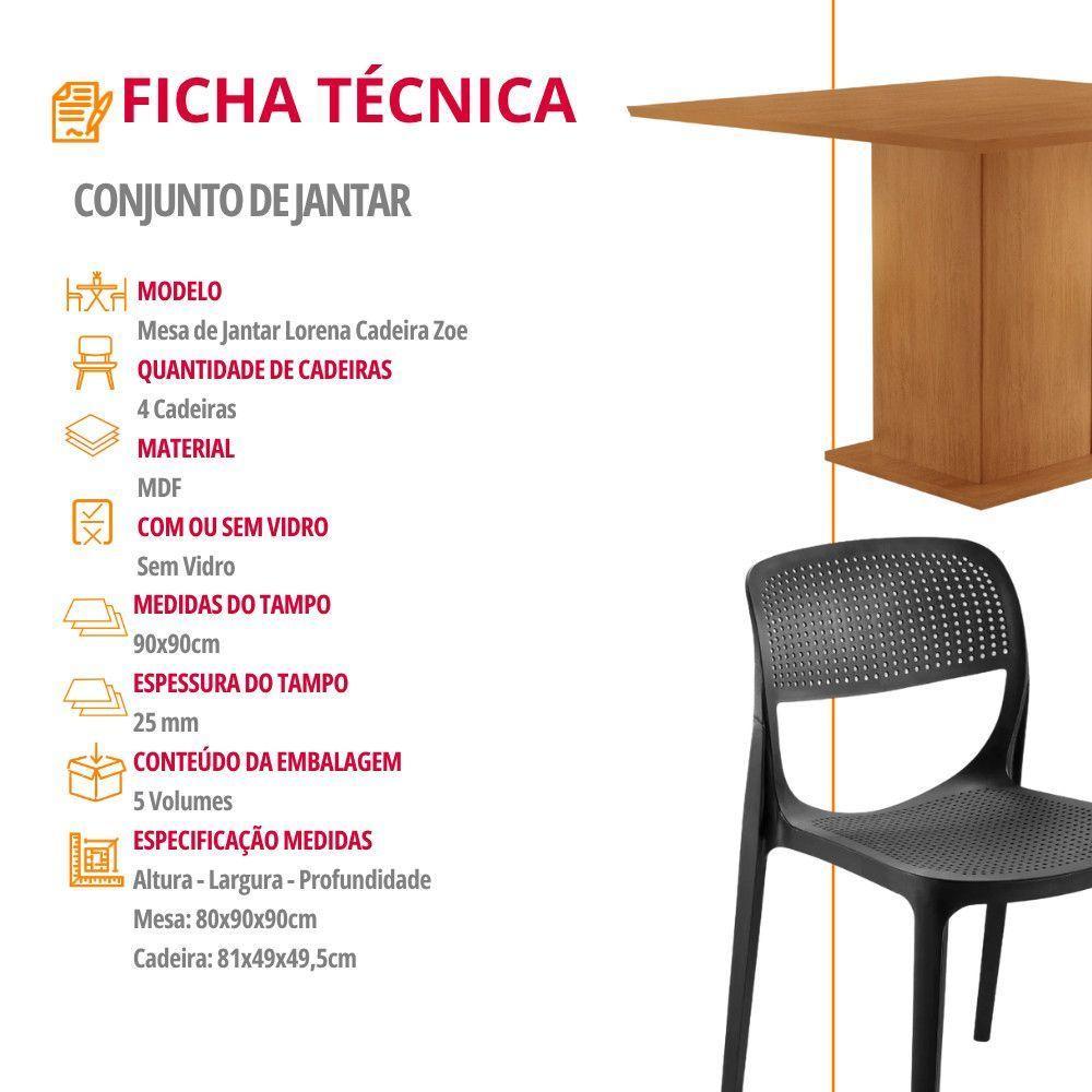 Mesa De Jantar Loren 90cm Mdf 4 Cad Zoe Moderna Mobilia Preto/naturalle Laminado - 5