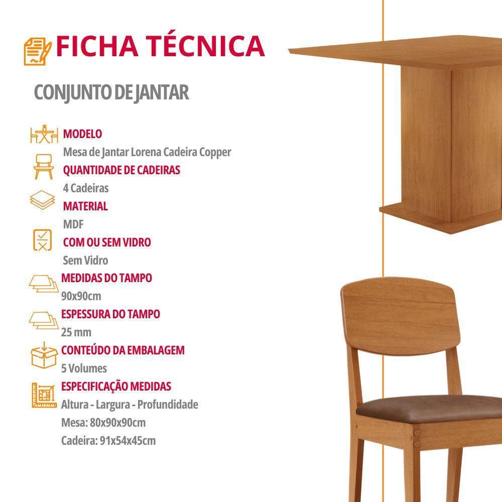 Mesa De Jantar Loren 90cm Mdf 4 Cad Copper Moderna Mobilia Tork/naturale Laminado - 6