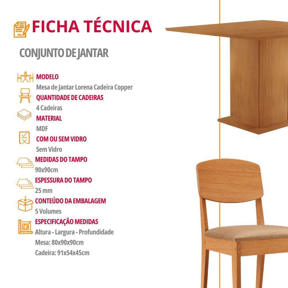 Mesa De Jantar Loren 90cm Mdf 4 Cad Copper Moderna Mobilia Turim 07/naturale Laminado - 6