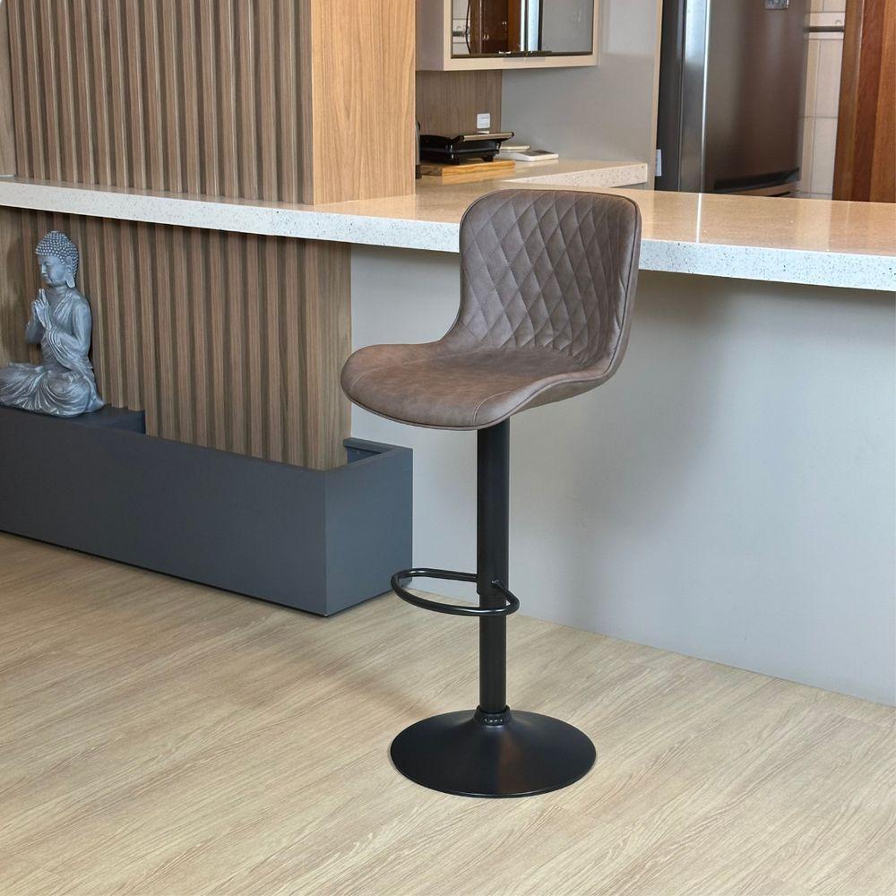 Banqueta Para Cozinha Americana Alta Bar Balcão P080 Kit 02 Unidades Marrom Café - 3